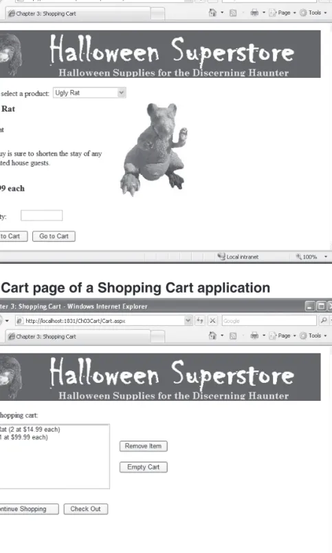 Figure 1-1 Two pages of a Shopping Cart application