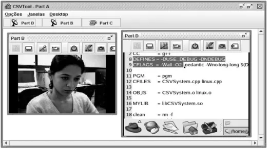 Figure 3. CSVTool GUI from participant A’s perspective, who receives a video   stream from B and the desktop content from D