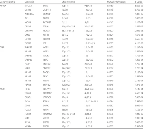 Table 3 Top 10 gene pairs for each genomic profile