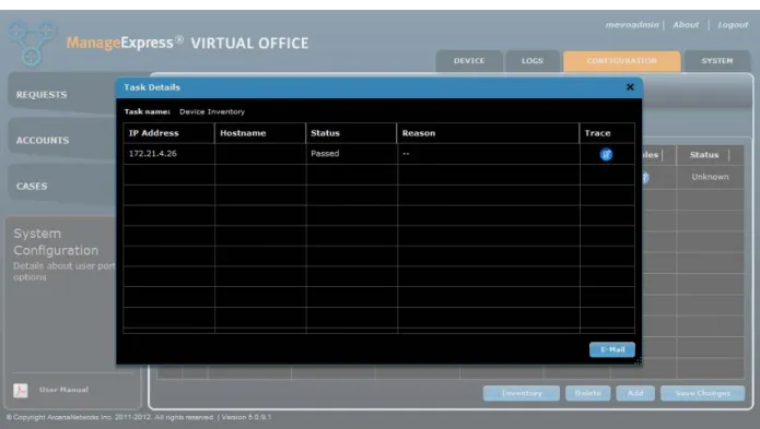 Figure 9.    MEVO tries to reach the router after SDP server is added. Status will show “Passed” if test is succesful