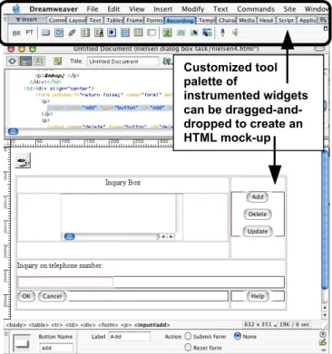 Figure 1. Customized tool palette in Dreamweaver provides widgets from which to create an