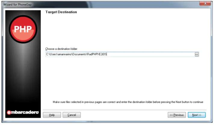 Figure 41  Destination Folder = RadPHPEX2iOS 