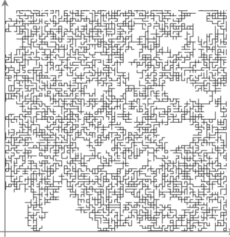 Figure 1: A section of the unique inﬁnite cluster for supercritical percolation on Z2+ with parameterp = 0.52.