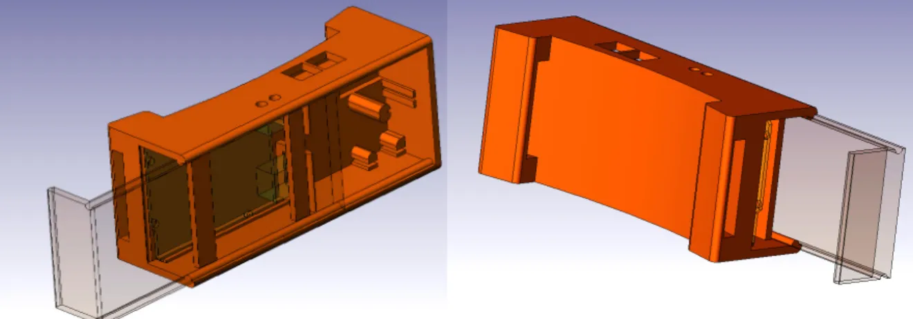 Figure 4.2: Housing Mk. II, SolidWorks design top view (left); bottom view (right). 