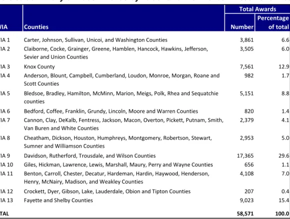 Table 6:  Summary of 2008 Awards by Labor and Workforce Investment Area