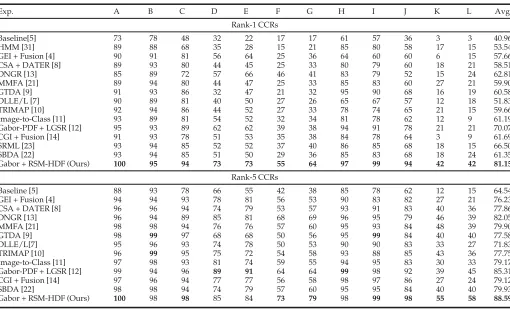 TABLE 6Algorithms Comparison in Terms of Rank-1/Rank-5 CCRs (Percent) on the USF Dataset