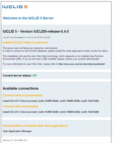 Figure 4.1. Example default page for Java Web Start of IUCLID 5