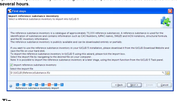 Figure 4.9. Step 6 of the First steps wizard - Import reference substance inventory