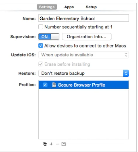 Figure 1. Settings Window in Apple Configurator 