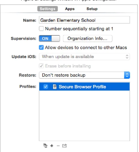 Figure 2. Settings Window in Apple Configurator 