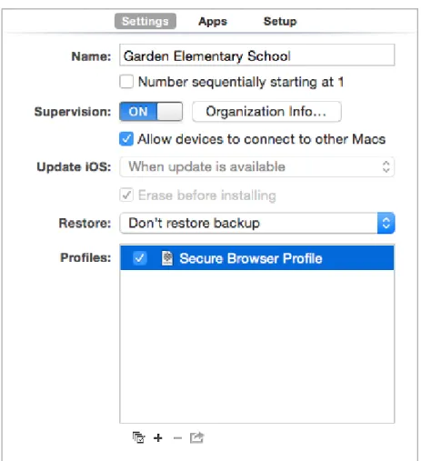 Figure 2. Settings Window in Apple Configurator 