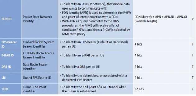 Table 6.    Description of LTE identifiers (from [18]) 