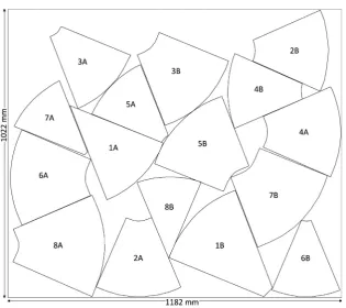 Fig. 2. Nested layup pattern for eight plies. Note that each ply consists of two segments.