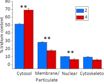 Figure 5. Cellular-iridium distribution of structural isomersA2780 human ovarian cancer cells
