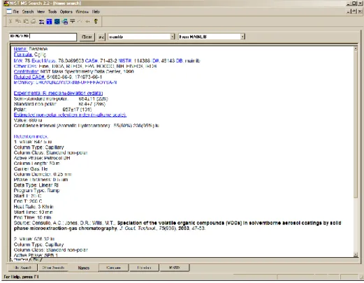 Figure 7.  The Text Info display with Compound Information and Retention Indices as the only selected  display options