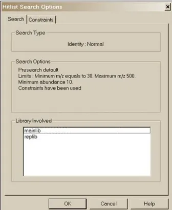Figure 10. List of Constraints used for a specific  search along with their values. 