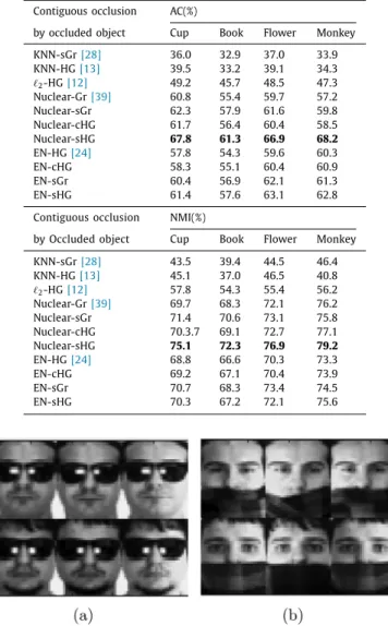 Fig. 5. The image examples from the AR Dataset. (a) The images occluded by the glasses