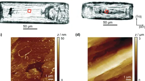 Fig. 7Bright field optical microscopy images of a salicylic acid crystal, not imaged by HIC-SECM, (a) before dissolution (as-grown) and (b) after 15min dissolution in an 8.4 mM solution of salicylic acid