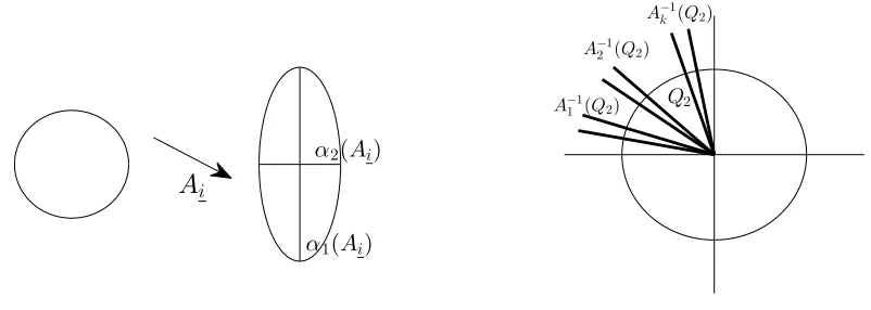 Figure 1: The singularities of the matrix Ai and a few images of the second quadrant.