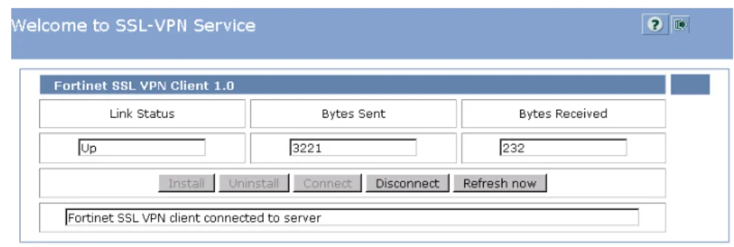 Figure 7: Fortinet SSL VPN Client 1.0 page (tunnel mode)