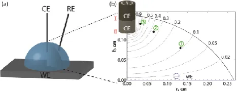 Table 1. Ohmic loss of potential and respective uncompensated resistance at different positions of CE and RE, for a current of 120 µA passing through the cell geometry shown in Figure 1, with 0.1 M KCl