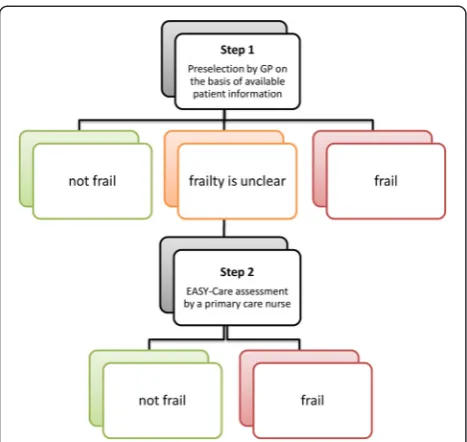 Fig. 1 Schematic overview of the EASY-Care TOS. The first step,performed by the GP, is a professional appraisal based on priorknowledge about functioning, wellbeing, and the care context ofthe patient