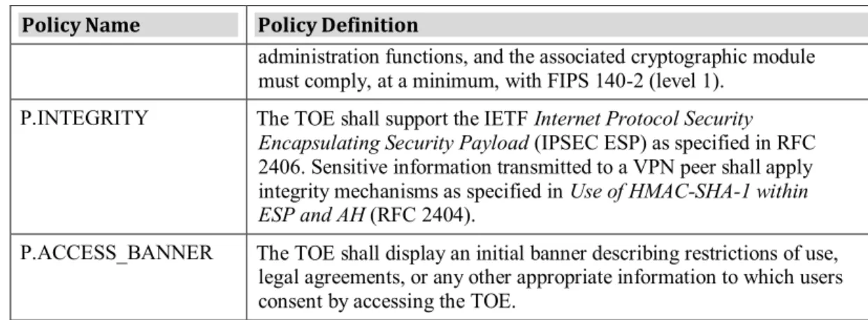 Table 8      Security Objectives for the TOE 