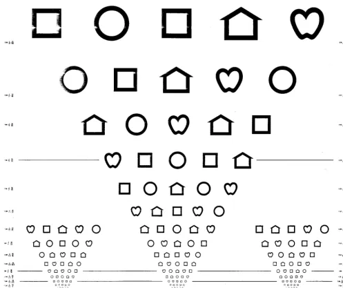 Fig 1B. Lea chart that has 4 choices of symbols: apple, circle, house, and square.