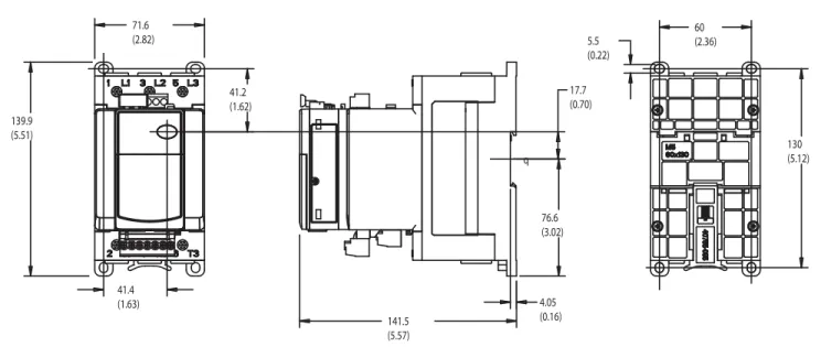 Figure 16 - E300 Overload Relay, 193-ESM-___-100A-E3T, DIN Rail/Panel Mounted
