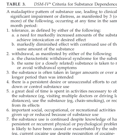TABLE 3.DSM-IV* Criteria for Substance Dependence5(p181)
