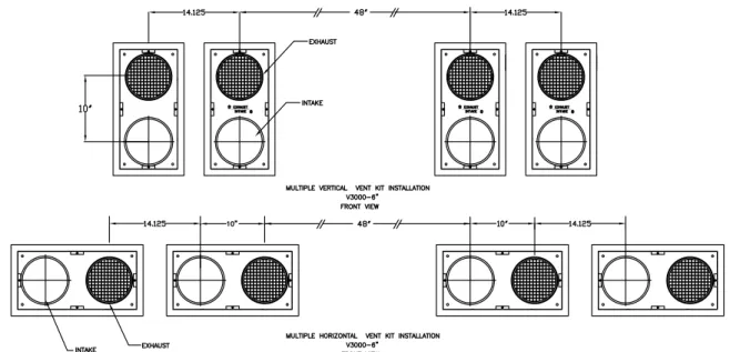 Fig. 5-3 Multiple Stainless Steel Horizontal Vent Kit Installation – Front ViewFig. 5-1 Multiple Vents