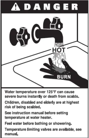 Table 3  details the relationship of water temperature and time with regard to scald  injury and may be used as a guide in determining the safest water temperature for  your applications