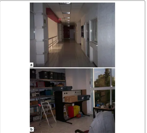 Figure 2 Corridor (a) and warehouse (b) in the Engineering and Electronic Center, Building no