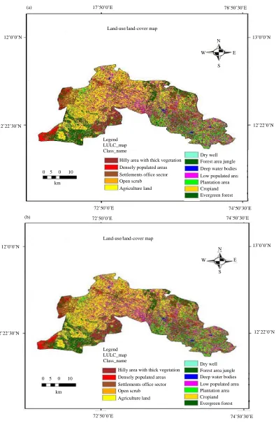Fig. 7: (a) LULC map of Krishnagiri in the year 2000 and (b) LULC map of Krishnagiri in the year 2017
