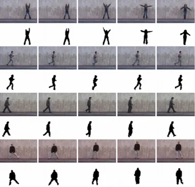 Figure 2.16: Weizmann data set. Jack, Run, Walk and Side from top to bottomrow [58].