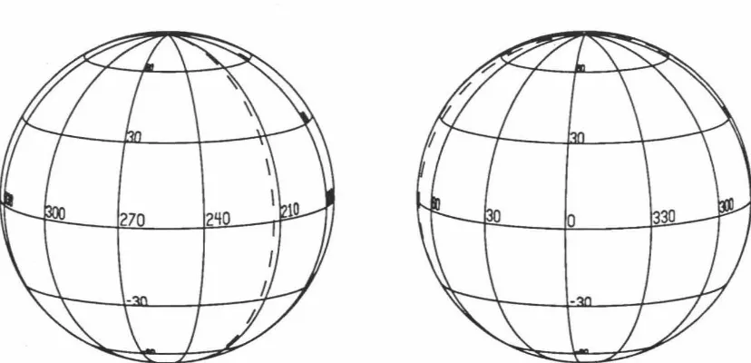 Figure 3.1: A schematic illustration showing the 8), longitudes The (August 23), longitudes coordinates are shown; disk has been Mercury as projected on orientation of the visible disk of the sky for the two days of observation in 1991