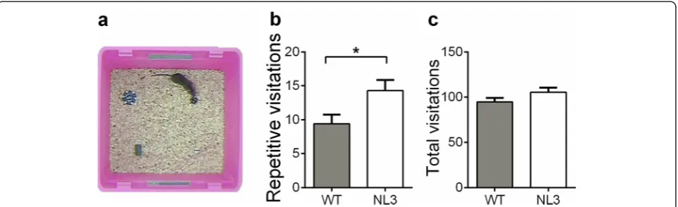 Fig. 2 Juvenile NL3R451C mice display abnormal social interaction in a free interaction arena