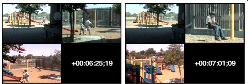 Figure 2 Peer interaction playground video. Three different points of view of the scene were recorded, synchronized into a uniform formatand used to code the social transaction.