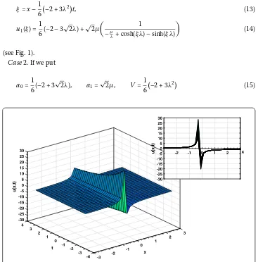 Figure 1 Exact solution u1(x,t) of Eq. (2) by substituting the values λ = 0.834, μ = 1, α = 0.8, –3 ≤ x ≤ 3,–4 ≤ t ≤ 4, γ = 1 for the 2D graphic