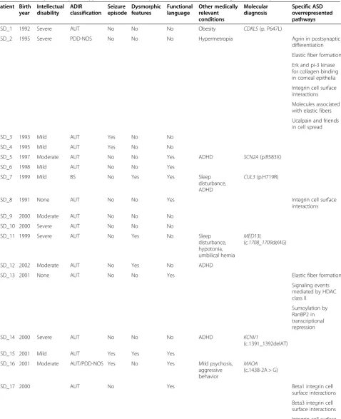 Table 1 Summary of the phenotypic features of ASD patients and relevant findings of the study