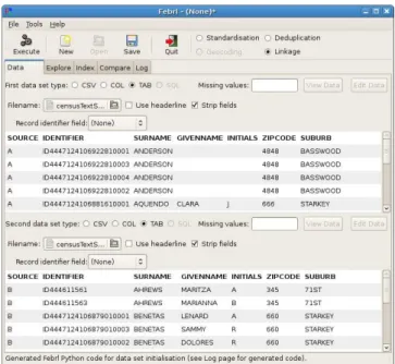 Figure 4: Initial Febrl user interface after start-up.