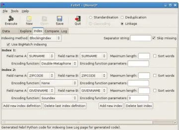 Figure 8 shows an example Febrl ‘Index’ tab for the ‘Census’