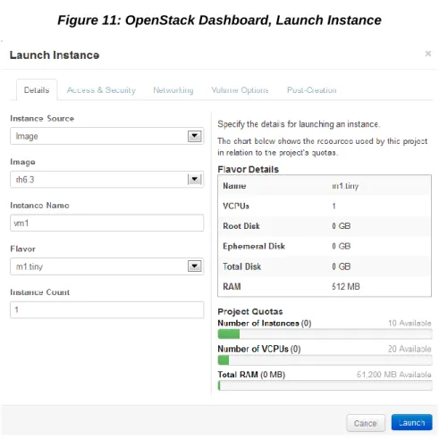 Figure 11: OpenStack Dashboard, Launch Instance 