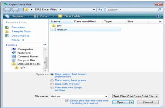 Figure 3.3.1: Opening a CSV file through Open Data File  dialog box 