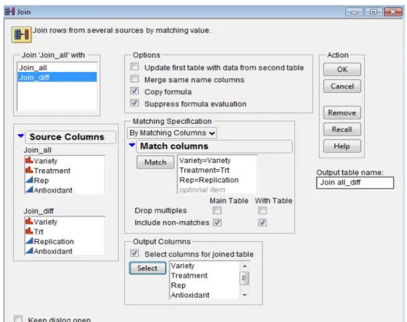 Figure 4.6.3.5: Join by Matching Columns Window  4.7 Missing Data Pattern 