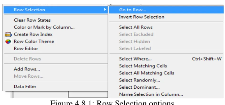 Figure 4.8.1: Row Selection options  1.  Go to Row... : Go to specific row number. 