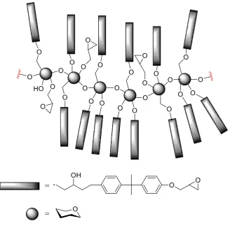 Figure 1.7. Hyperbrached epoxy resin formed in 1-pot reaction of bisphenol-A, starch and 