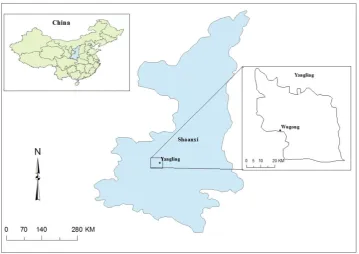 Figure 1. Figure 1. Map location of Yangling ﬁeld experiment & Wugong weather station in China.Map location of Yangling field experiment & Wugong weather station in China