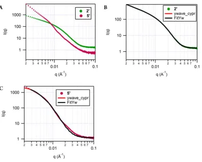 Figure 2.13. A) Overlaid SAXS profiles of 2’ and 5’, B) form factor fitted SAXS profile 