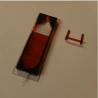 Figure 2.1: The chamber produced for Prof. Frenguelli, University of Warwick. For scale,the chamber is mounted on a standard 26×75 mm microscope slide.